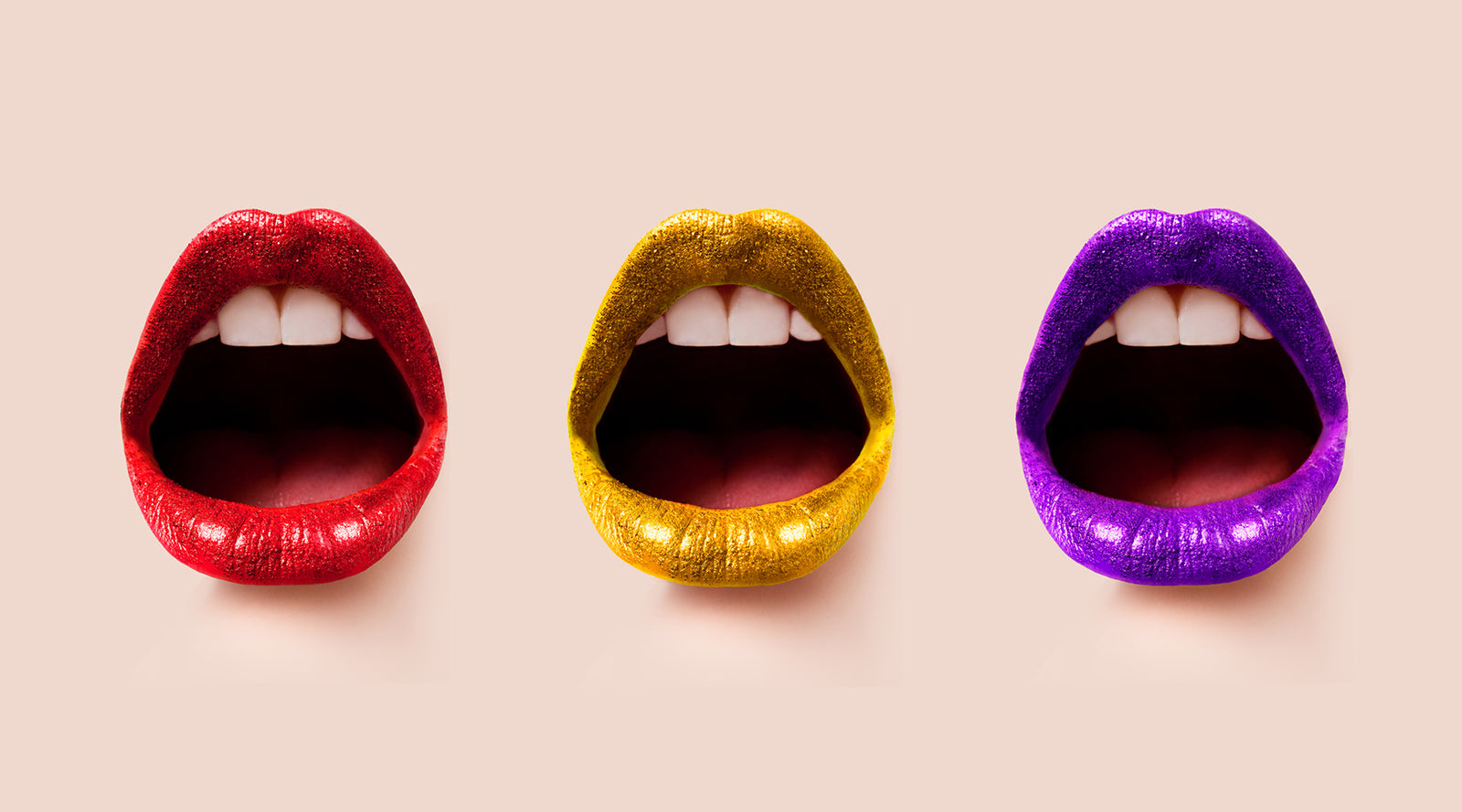 Three open mouths in a row with glittered lipstick | Nikki Darling Australia